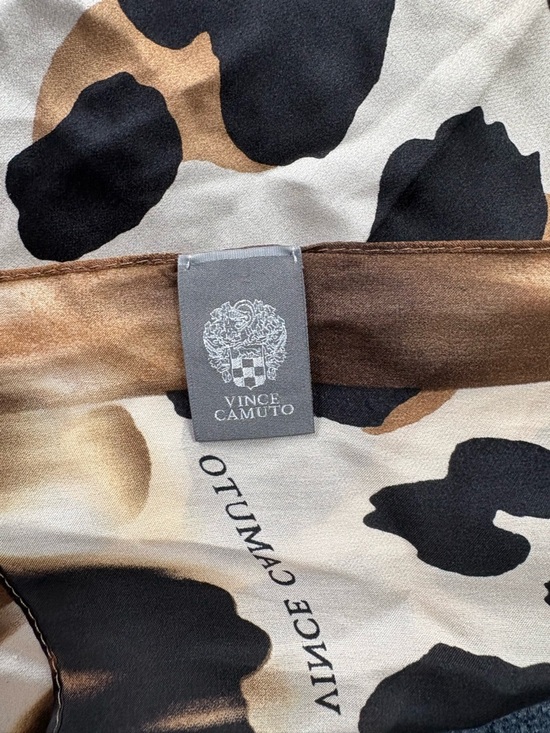 Vince Camuto Silk Animal Print Scarf - Black and Tan - Picture 5 of 6